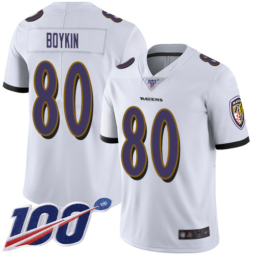 Baltimore Ravens Limited White Men Miles Boykin Road Jersey NFL Football #80 100th Season Vapor Untouchable->women nfl jersey->Women Jersey